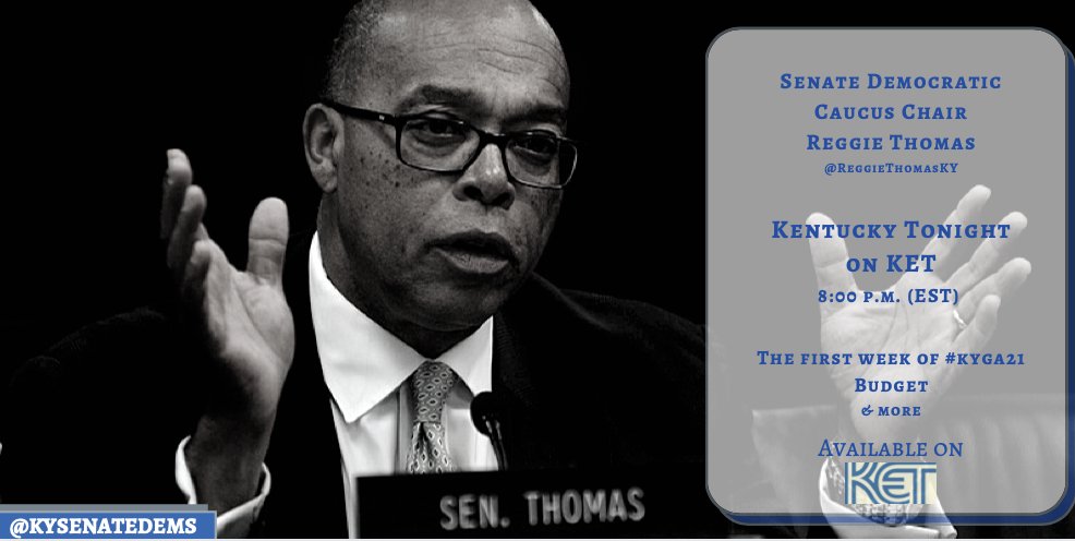 TONIGHT: Sen. <a href="/ReggieThomasKY/">Sen. Reggie Thomas</a> will join the <a href="/KyTonightKET/">Kentucky Tonight</a> legislative panel this evening to discuss the first week of the 2021 Regular Sesion. The program will begin at 8pm and can be viewed on <a href="/KET/">KET</a> #kyga21