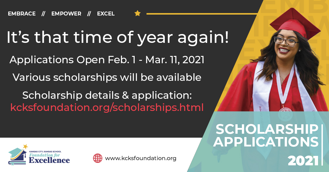 It's that time of year again! The foundation will be accepting Scholarship Applications starting February 1, 2021. Application deadline is March 11, 2021 at 11:59 pm. For details on the various scholarships available, please visit kcksfoundation.org/scholarships.h….