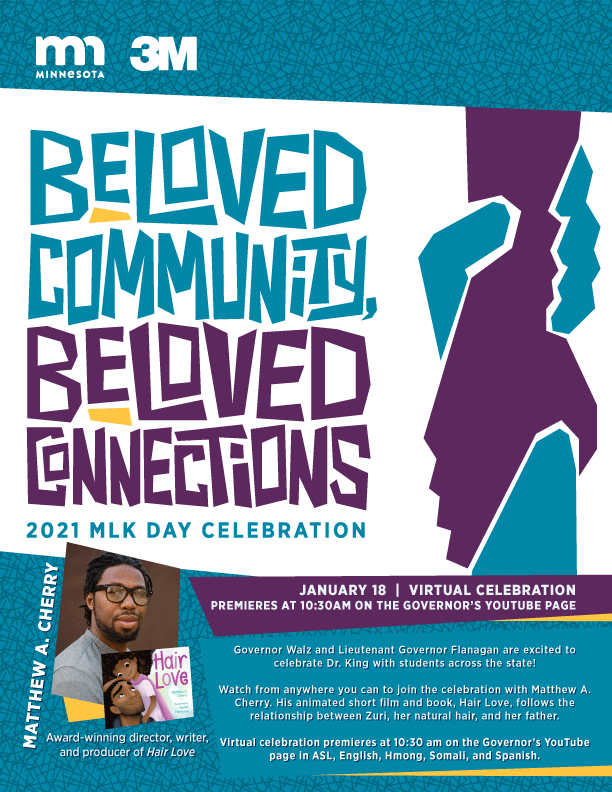 mnhumanrights's tweet image. In one week, @GovTimWalz &amp;amp; @LtGovFlanagan will celebrate Dr. King with students across the state! Let’s come together from anywhere you can to honor Dr. King. Visit mn.gov/mdhr/mlk/ for event info. #MNMLK