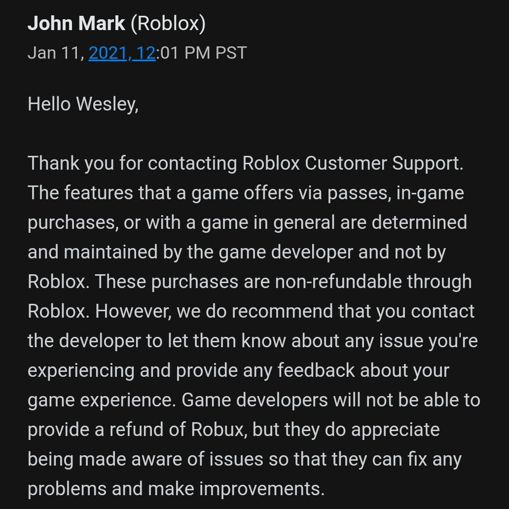 Wes Film Tv Games Footy On Twitter So Roblox Got Back To Me They Pass The Buck Entirely To Game Developers And Worse Inform Me That Developers Can T Provide Refunds Awful Customer Service Geekdadgamer - roblox how to check if someone purposefully left the game