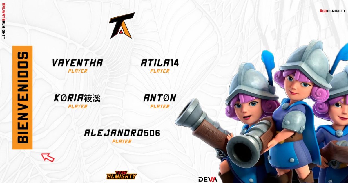 #ClashRoyale | #Presentación🔥

Hace algunos días se sumaron nuevos jugadores al equipo, hoy nos complace presentarlos de manera oficial.🤩

👤<a href="/QVayentha_21/">Vayentha</a>
👤<a href="/Atila14_17/">Atila 14</a>
👤@Alejandro506_GG
👤<a href="/Koria_Arg/">Gustavo Condori</a>
👤<a href="/AntonnCR/">Antón</a>

¡Bienvenidos a su nueva casa!

#GoAlmighty⚔️🛡️
#AlwaysAlmighty⚜️
