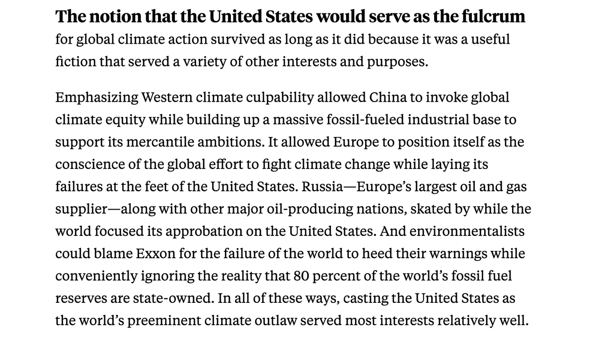 In the meantime, American unwillingness to cooperate in climate talks also served China’s own purposes as well as a diverse range of actors’ economic interests around the world. (8)