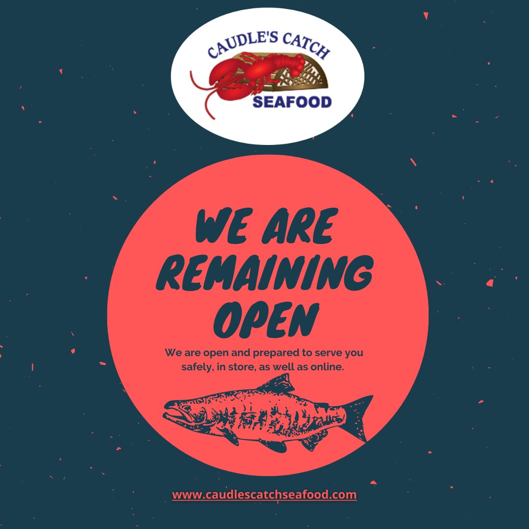 We are open!

Caudles Catch Seafood Superstore is open 7 days a week. With fresh product arriving daily,  we are ready to serve you the freshest seafood that KW has to offer.

Shop safely in store or online. 
caudlescatchseafood.com 

Curbside pickup and delivery also available.