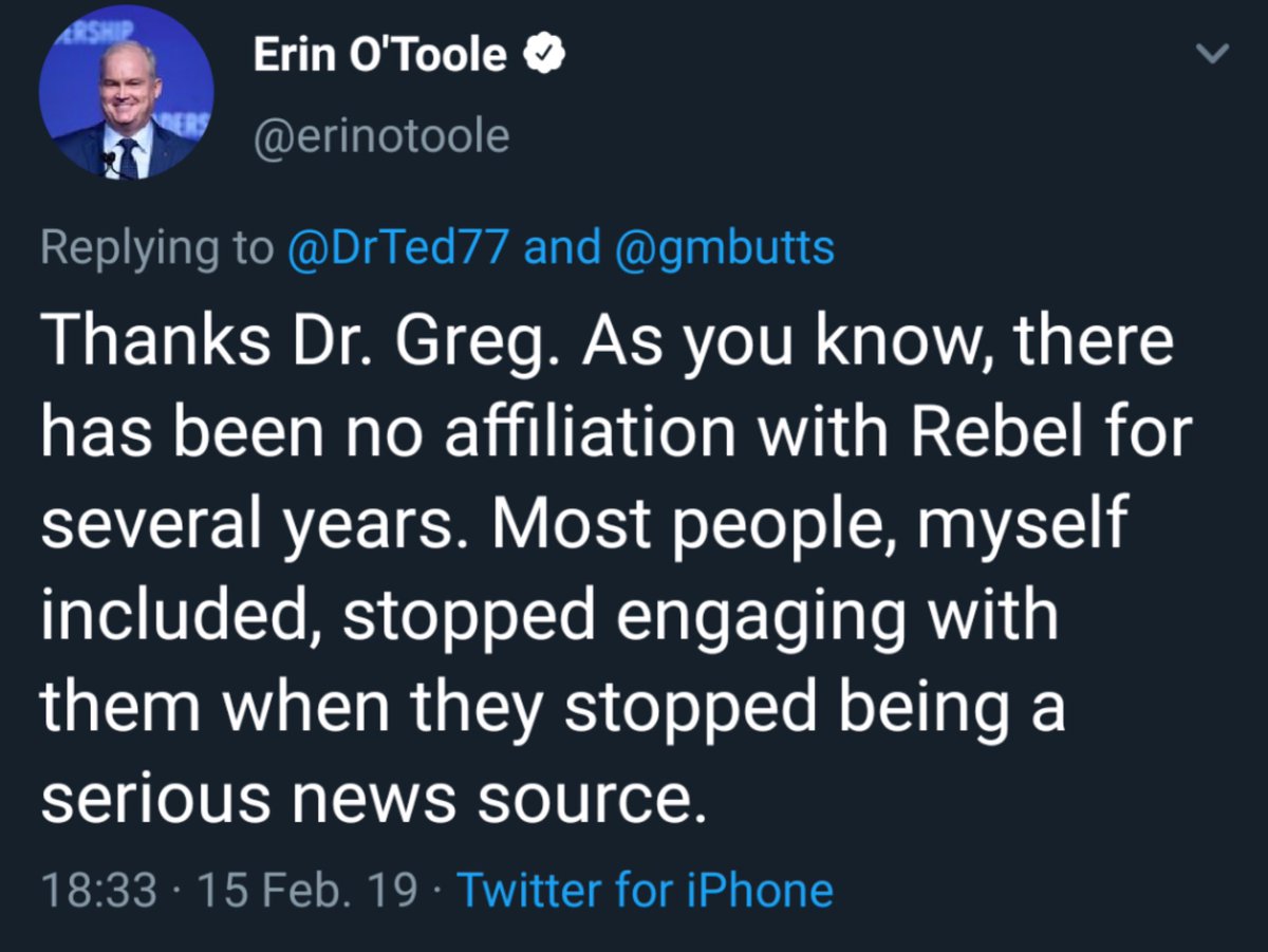 Sadly, some politicians, like Erin O'Toole, fan these flames by engaging with organizations like The Rebel.In 2019, Mr. O'Toole promised that he’d stopped talking with The Rebel since they aren't "a serious news source." I agree! So when did he decide they had become one?