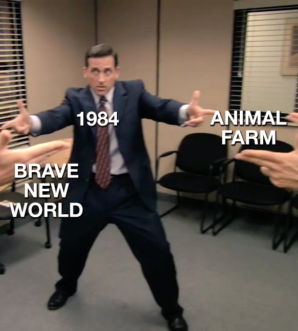 SparkNotes's tweet image. Everyone arguing about which dystopian novel was most prescient