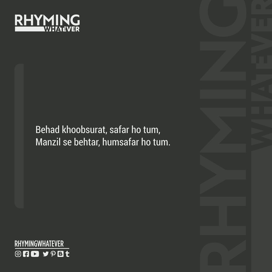 rhymingwhatever's tweet photo. "Humsafar"

@rhymingwhatever 

#rhymingwhatever #igpoetry #igpoets #instaquotes #love #lovepoems #micropoetry #poem #poems #poemsofinstagram #poetryisnotdead #positivevibes #positivity #quotesofinstagram #selflove #spilledink #words #writers #writerscommunity #writing https://t.co/os82vV8qwW