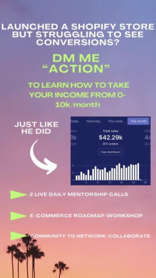 INSTAGRAM STORY ADS Make story creative in  @canva (example below) Post organically in Instagram Promote Story with "DM" as CTA Target Your Competitor's Audiences Spend $10 per day High value conversations with your target market, immediate validation, SALES
