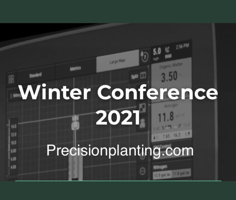 We are about a week away from winter conference 2021. We hope to see you January 19, 20 or 21 in Fargo!
Sign up at precisionplanting.com <a href="/PrecisionPlant/">Precision Planting</a> @mgroveppt_matt <a href="/PASHitterdalPP/">Troy Amundson</a> <a href="/PASHitterdal/">Beau Jacobson</a>