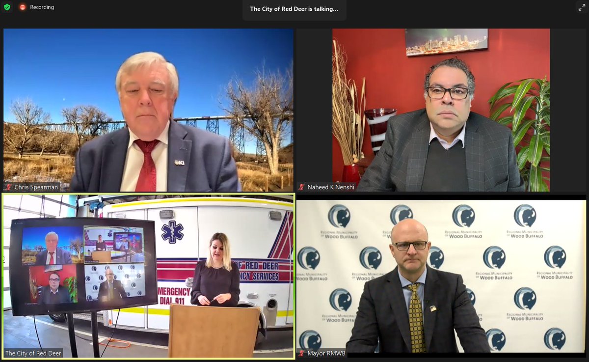 And we're underway. Red Deer Mayor Tara Veer opens the press conference. She says the decision compromises the health and safety of Albertans. She says dispatch calls will take longer because of this change.  #YYC  #ABleg  @GlobalCalgary