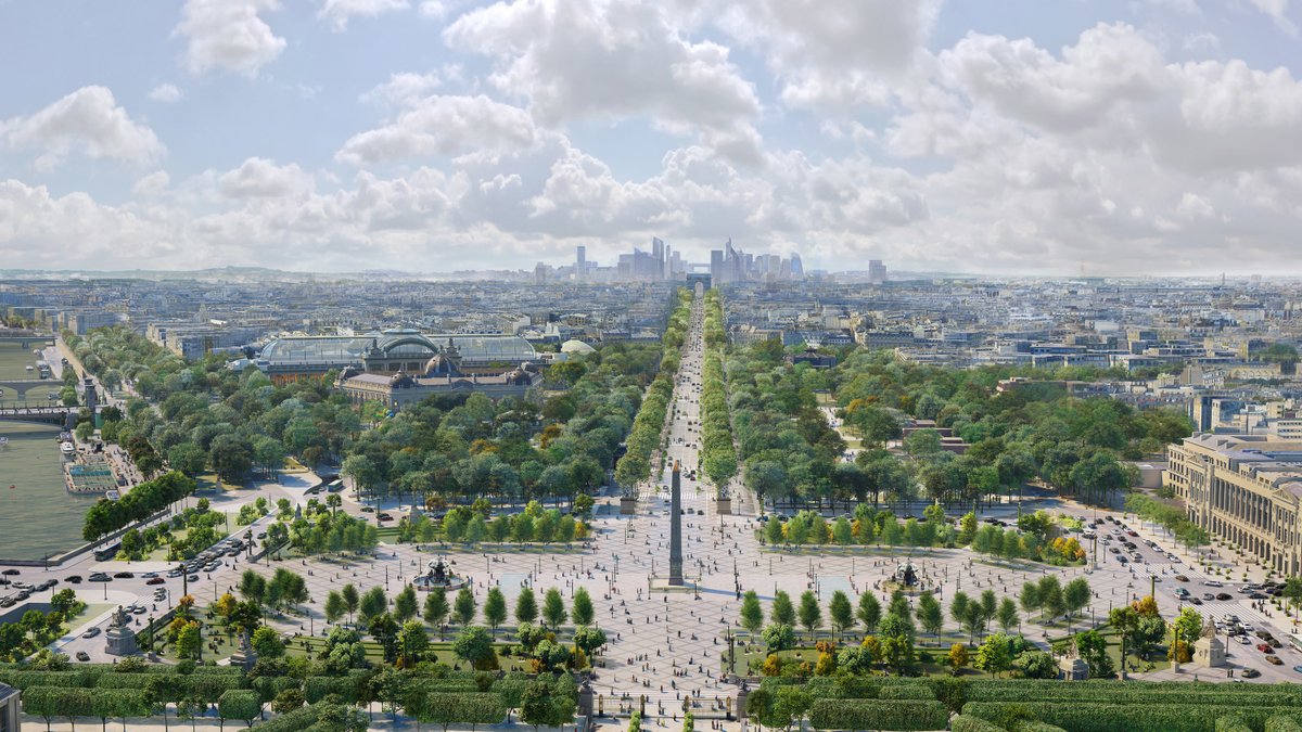 Anne Hidalgo vient de valider le projet de transformation des Champs-Élysées. La place de la Concorde va être refaite avant les JO 2024, puis la totalité de l’avenue ensuite. Plus d'infos sur parisfutur.com/projets/les-ch…