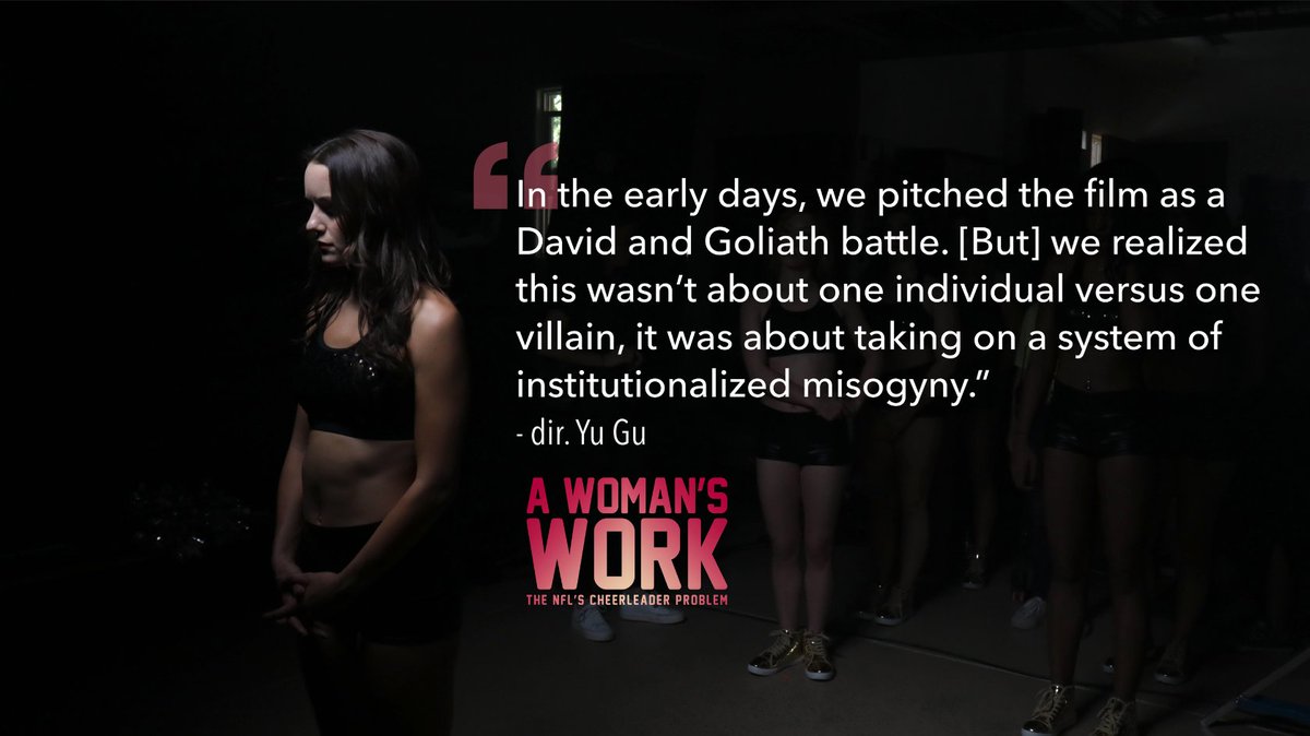 AWomansWorkDoc's tweet image. &quot;In the early days, we pitched the film as a David and Goliath battle. But....we realized this wasn’t about one individual versus one villain, it was about taking on a system of institutionalized misogyny.&quot; - @yuisrain #AWomansWorkDoc
