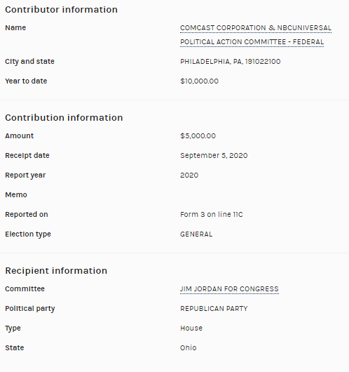 The PAC for  @comcast and  @NBCUniversal gave $10K this past cycle to  @Jim_Jordan.Comcast did not respond to  @JuddLegum's request for comment on whether they would cease donations to congressmembers who objected to the Electoral College certification. https://popular.info/p/three-major-corporations-say-they