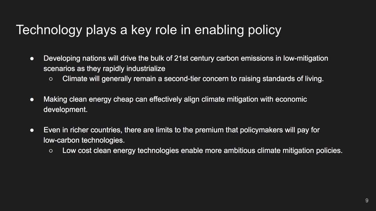 Driving down the costs of clean energy through rapid deployment is critically important, as in many ways technology enables policy. This is particularly true in rapidly industrializing countries where climate is likely to be – at least in the short term – a secondary concern: 5/6