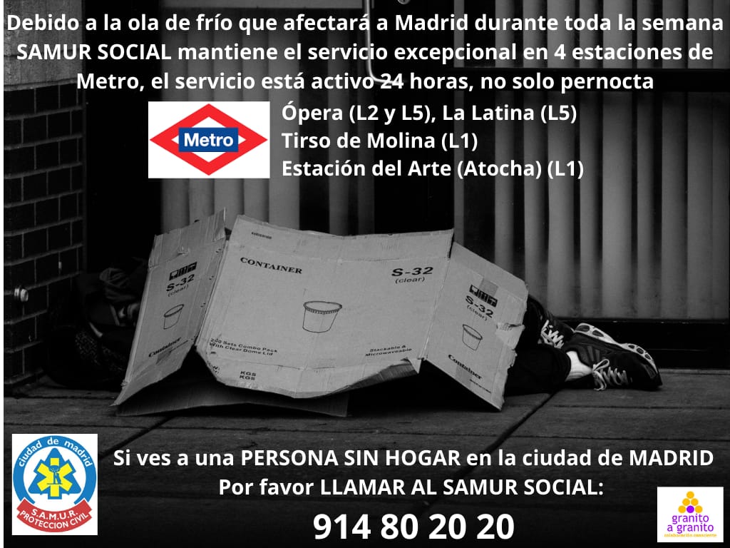Información importante, se agradece difusión. 
Muchas gracias, nuestros amigos sin hogar nos necesitan más que nunca.

#PersonasSinHogar