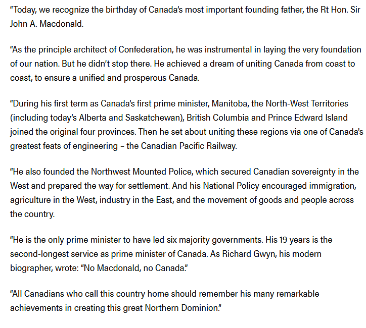 Here's  @jkenney's "John A. Macdonald Day" statement, an attempt to change the conversation and take the heat off of the UCP's disastrous handling of the pandemic. It won't work, namely because the statement reveals he can't even get basic Canadian history right. Here's a thread: