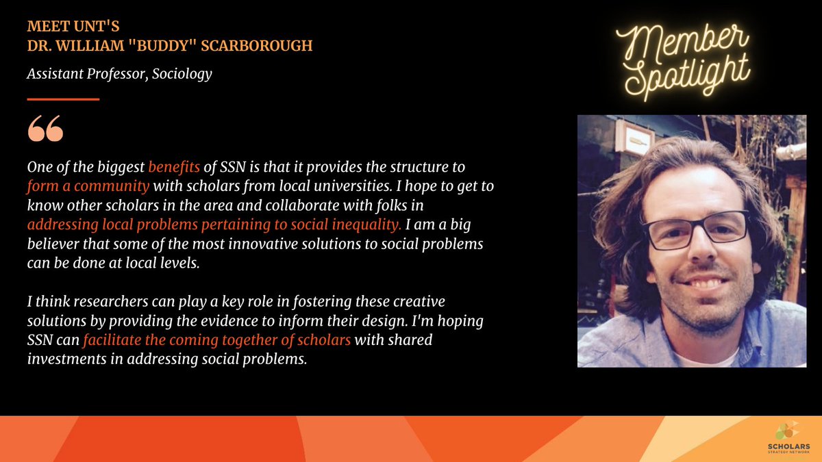 Our chapter's first member spotlight 🎉featuring @BuddyScarboro discusses the value of @SSNScholars membership. #scholarcommunity #localcollaboration