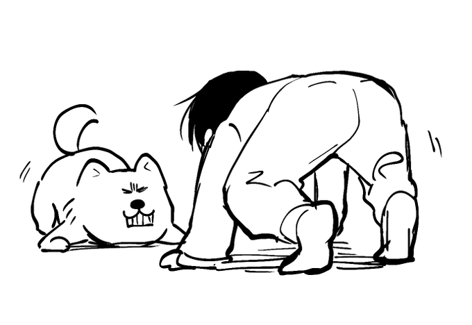 犬と格闘している時の図 