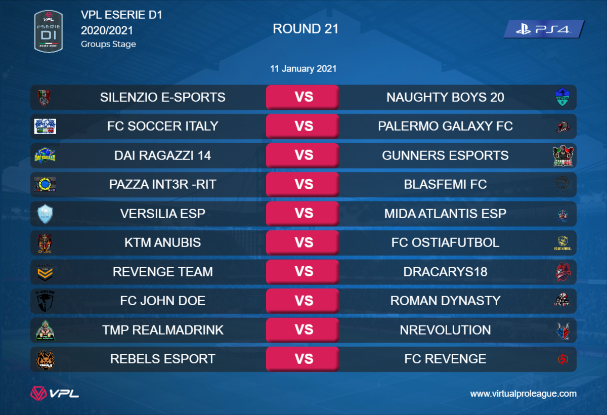[#PS4] Stasera si disputerà la 20° giornata della eSerie D1 2020/2021

Link competizione:
virtualproleague.com/portal/en/cham…