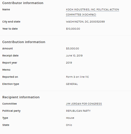 No surprise here -- the  @KochIndustries PAC gave $10K to  @Jim_Jordan this cycle.Koch Industries did not respond to  @JuddLegum when he asked if they would cease donations to congressmembers who objected to the Electoral College certification. https://popular.info/p/three-major-corporations-say-they