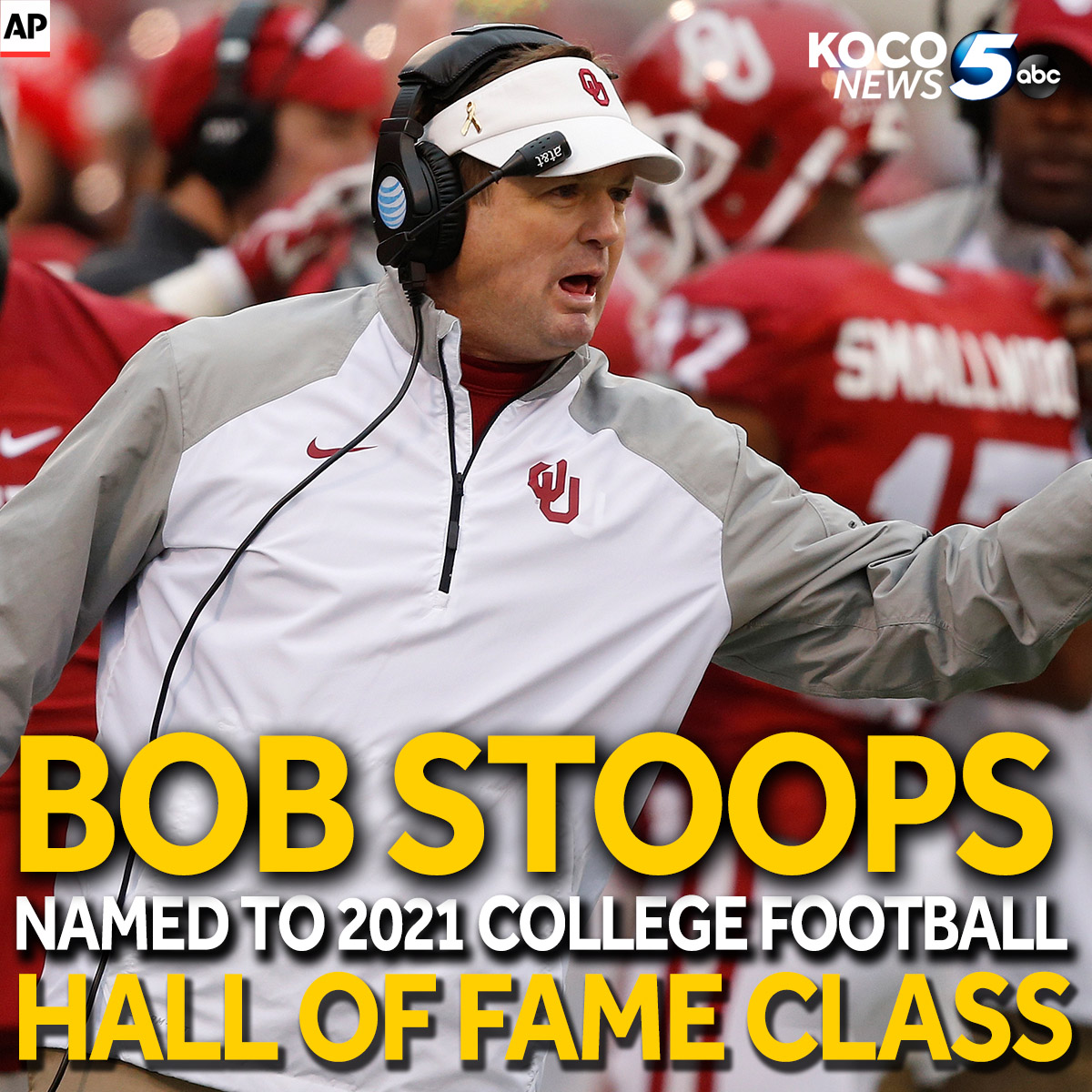 koconews's tweet image. CONGRATULATIONS! 🙌 University of Oklahoma’s former football head coach Bob Stoops has been named to the 2021 College Football Hall of Fame class, the university announced Monday. bit.ly/2XvbK1H #BoomerSooner #KOCO5