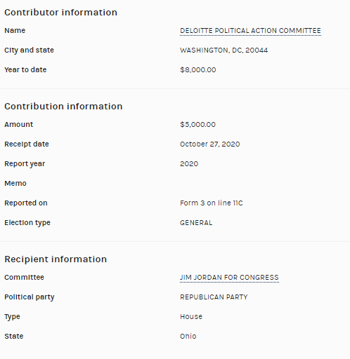 The PAC for  @Deloitte gave $8K to  @Jim_Jordan this cycle.Deloitte did not respond to  @JuddLegum when he asked if they would cease donations to congressmembers who objected to the Electoral College certification. https://popular.info/p/three-major-corporations-say-they