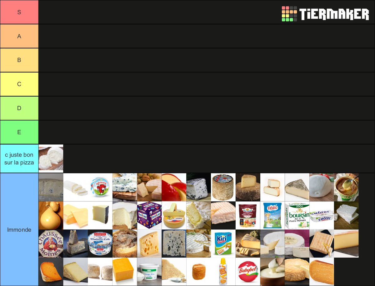 loomerrrrr's tweet image. Tier list officielle des fromages ! 🤠