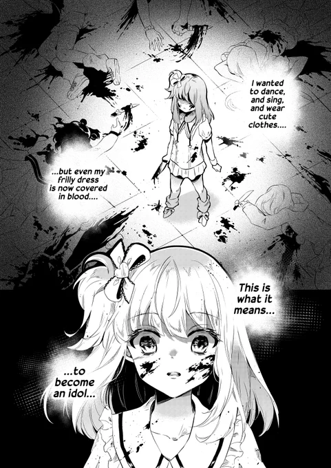 ( Blood) The first two parts of Idol Royale are now up on Webtoon!! Come check out my cute horror manga about killer Idols, now updating every Monday!  