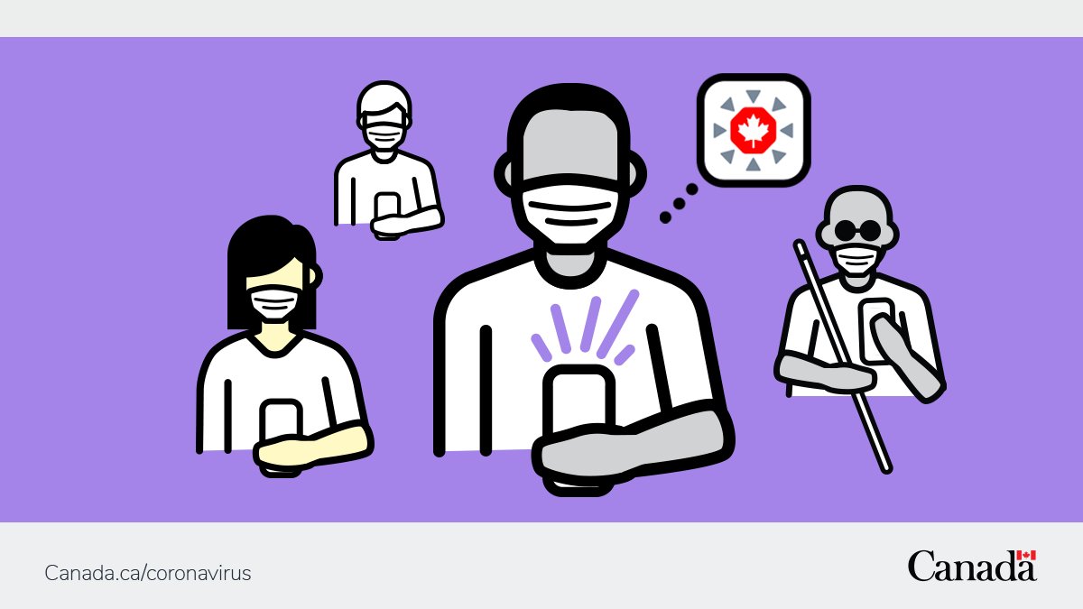 A vector image of four people using smartphones and the COVID Alert app icon.