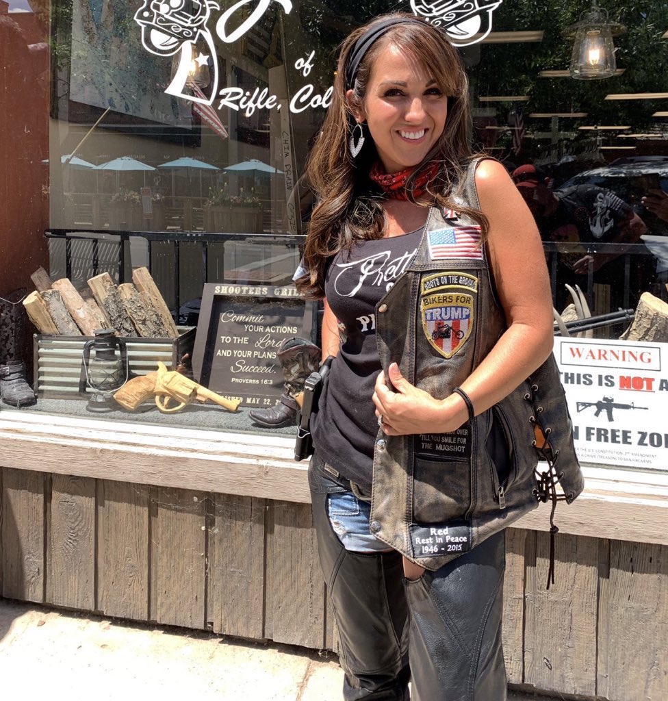 Lauren Boebert hangs out with and promotes white supremacist Three Percenters.Boebert posted pictures of the Three Percenter man at her restaurant showing off his Confederate flag patch. Boebert decided to post a pic of herself in the vest.