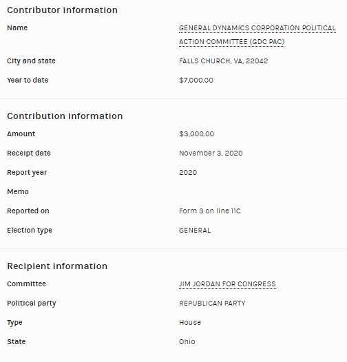 The PAC for  @generaldynamics gave $7K to  @Jim_Jordan this cycle.They did not respond to  @JuddLegum when he asked if they would cease donations to congressmembers who objected to the Electoral College certification. https://popular.info/p/three-major-corporations-say-they