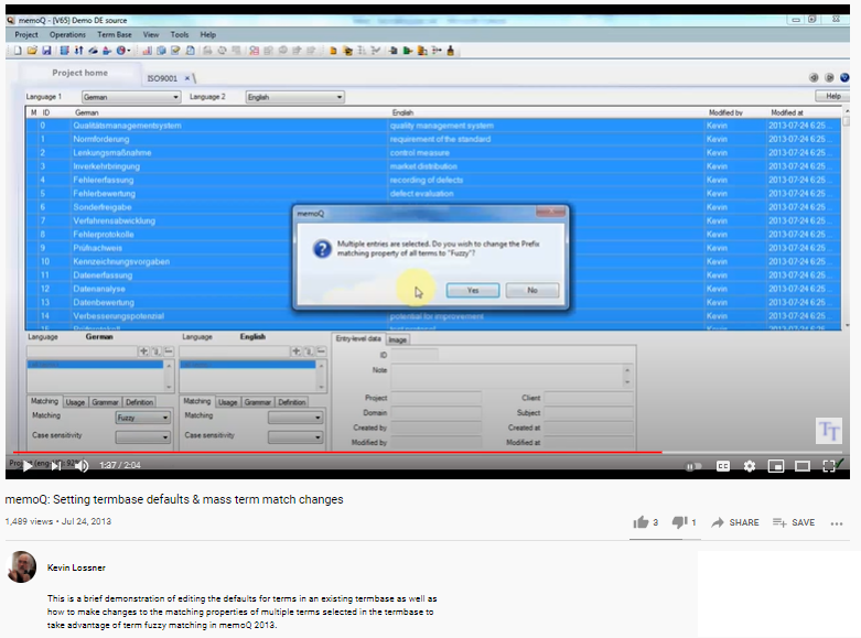 GermanENTrans's tweet photo. Setting #termbase defaults and making bulk changes to entries in #memoQ #translation: a short how-to video.

https://t.co/hjlZNp8yHs

#xl8 #translate #l10n #localization #terminology https://t.co/9xh0tHvDyE