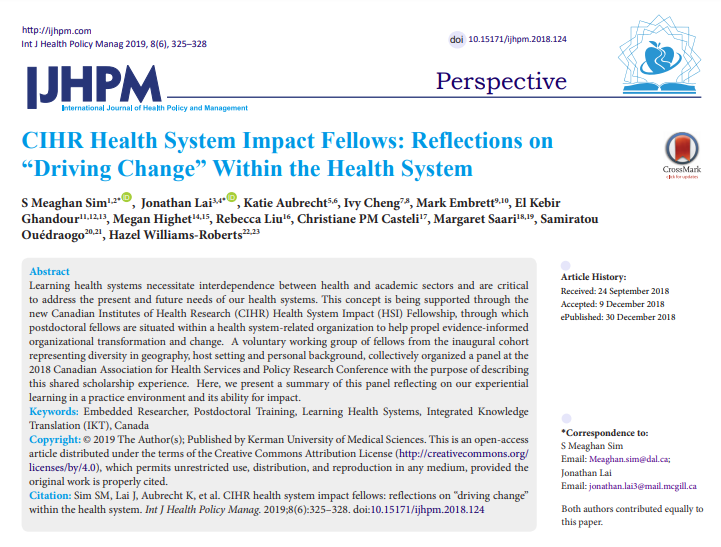 @IJHPM Collection on 'Embedded Researchers in Health System'

ijhpm.com/article_3584.h…  

Visit 8 papers discussing Embedded Researchers in Health System!

@AubrechtKatie @rebs_liu @martinmckee

#Canada #LearningHealthSystems #IntegratedKnowledgeTranslation #IKT #CIHR #IJHPM