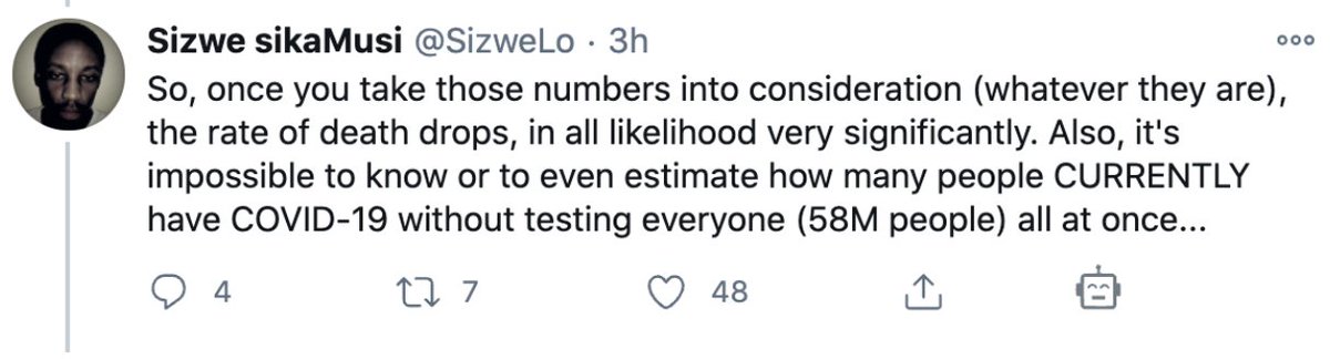 4) No - this all hinges on your confusing of different “death rates”, starting with first tweet. The fact remains, CFR is not up for debate, and Recorded Deaths, Excess Deaths, and hospital numbers are all high.Read up on difference between CFR, IFR, interim vs final values, etc