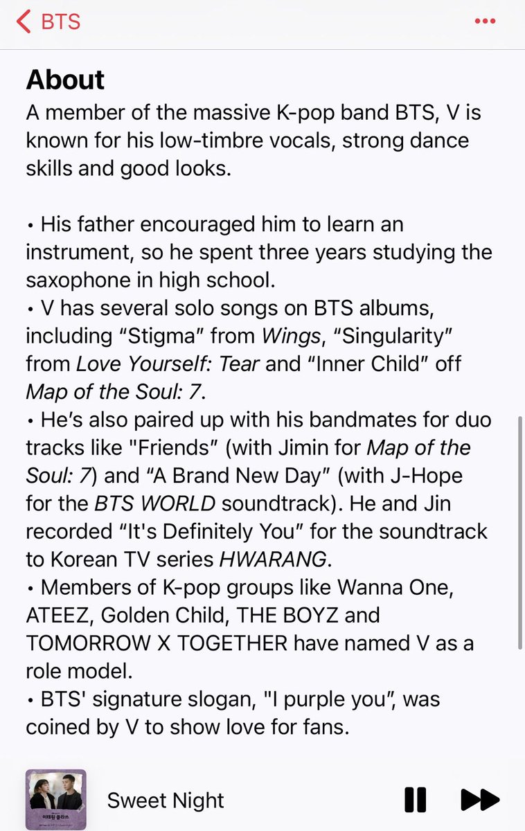 BTSquadPress's tweet photo. [INFO]📰

¡La biografía de Taehyung en su perfil de Apple Music se ha actualizado!

©BTSNewsBrasil | @BTS_twt #BTS https://t.co/ef2WcvrYxm