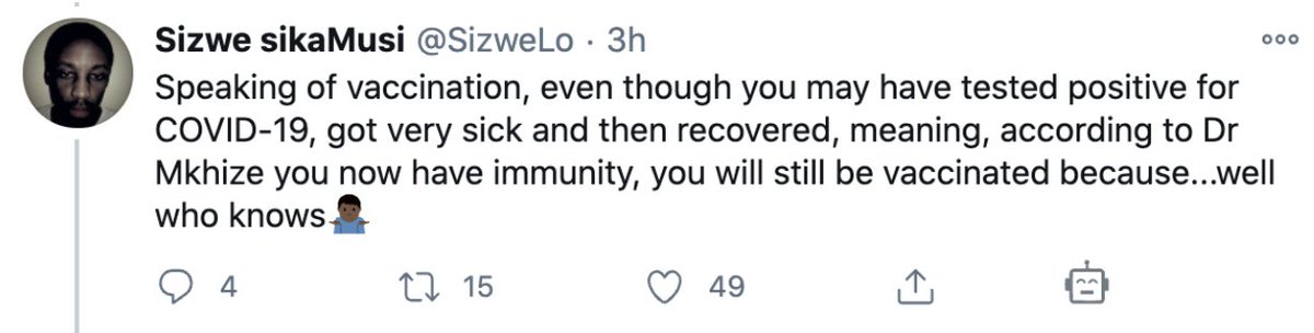 7) Where did Dr Mkhize say you had permanent immunity if you had the virus?And, where did Dr Mkhize say you would get vaccinated even if you’d had the virus?Neither of these statements would make ANY sense, and I am not aware of him ever saying this - if you have proof, show it
