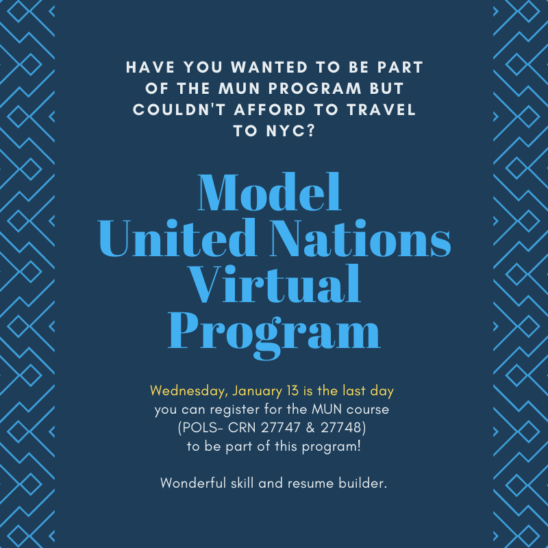 mariasdar's tweet image. Last chance to be part of our Model United Nations program for Spring 2021.