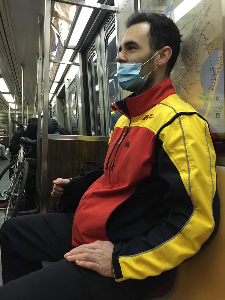 Jo_GNDC's tweet image. Hey @DHLUS, your employee told my friend to "go home" when she asked him to wear a mask over his nose on @NYCTSubway this morning. He refused to pull up mask for entire ride. Is this the image you want your employees to project? She's a COVID survivor and worried for others. 😷