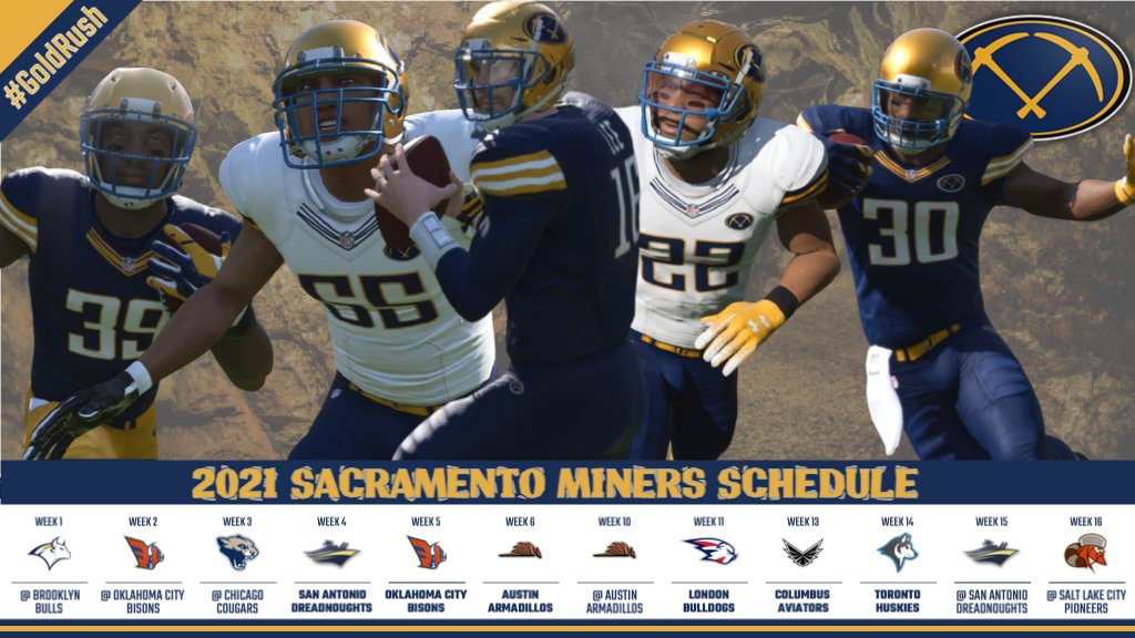 MinersRFL's tweet photo. 2021 Sacramento Miners Regular Season Schedule #GoldRush💫 @RFL_Sim_League #RFL6 https://t.co/pBlSRNnRVg