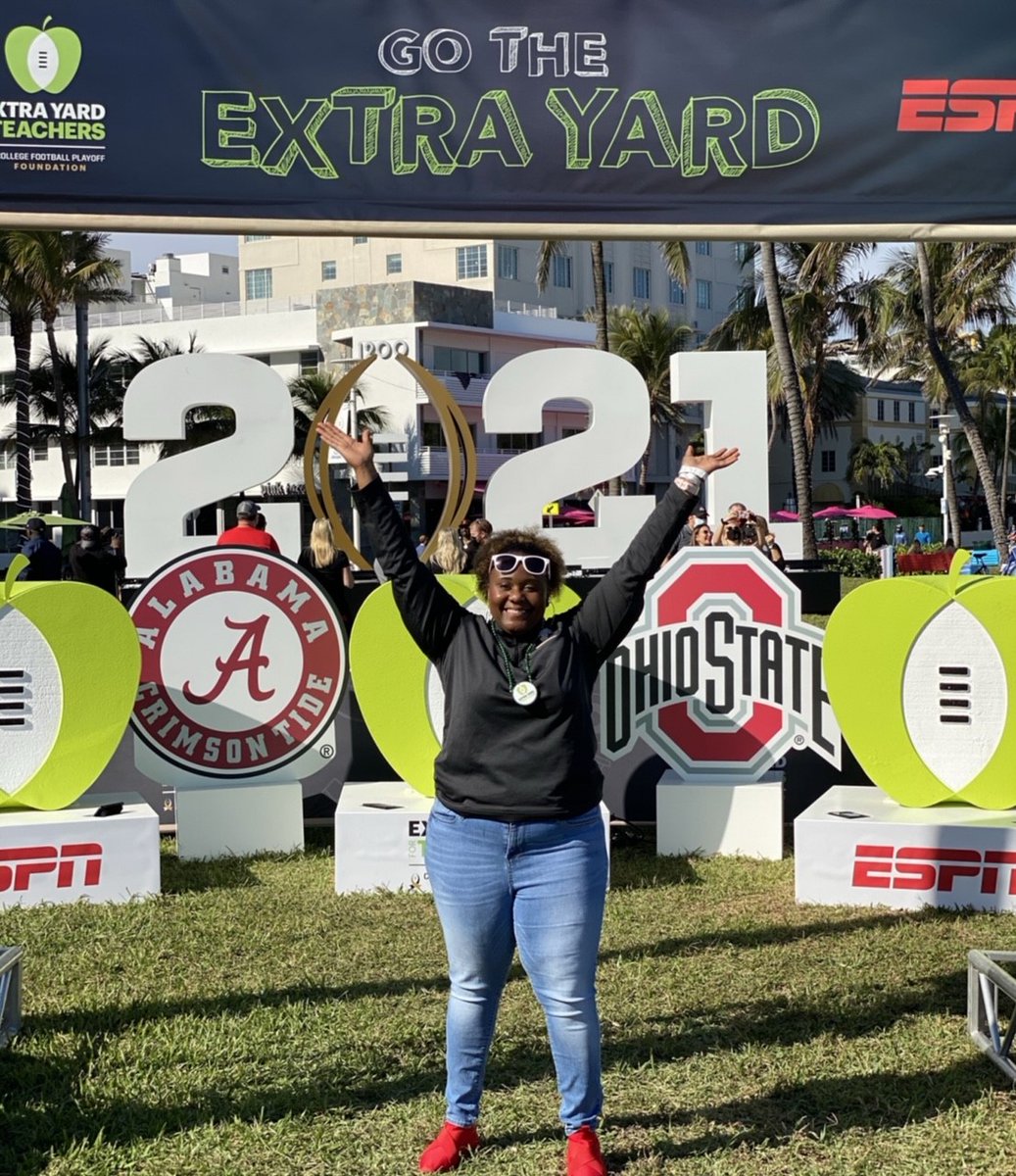 EducationSC's tweet photo. Tonight, Chanda Jefferson, the 2020 S.C. Teacher of the Year, will be honored on the field during pregame of the @CFBPlayoff final between @AlabamaFTBL &amp; @OhioStateFB! 

Thank you Chanda for representing South Carolina! https://t.co/lrzB3Kji4X