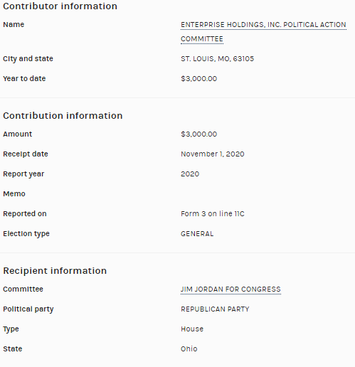 The PAC for  @Enterprise Holdings gave $3K to  @Jim_Jordan this cycle.They did not respond to  @JuddLegum when he asked if they would cease donations to congressmembers who objected to the Electoral College certification. https://popular.info/p/three-major-corporations-say-theycc:  @enterprisecares
