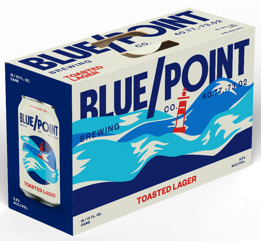 HGBEV's tweet image. The new year brings a new package design for @BluePointBrewer #ToastedLager! Cases featuring the new package artwork are available now in 15pk cans and 6pk bottles! #CraftBeer #newlook #GetToasted
