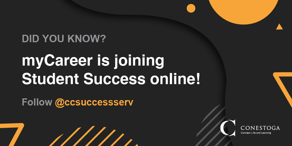 CCSuccessServ's tweet photo. We are excited to welcome myCareer Services to the @ConestogaC Student Success social media accounts! Info on upcoming career-related workshops, job fairs and advising services can now be found here!
#conestogacollege #studentservices #studentsupport #myCCsuccess https://t.co/RHM7vDK6TP