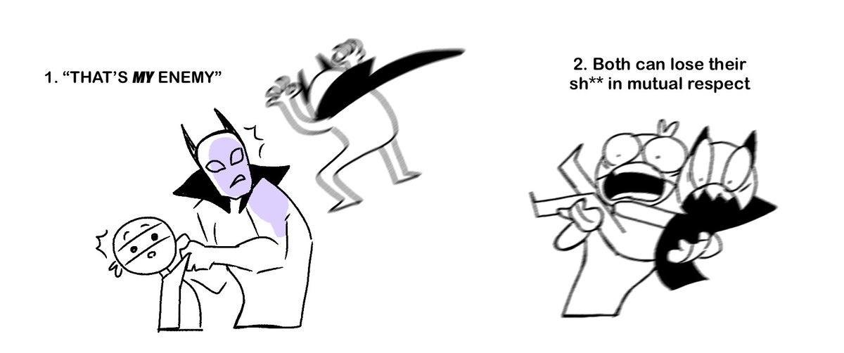 Pandamasky's tweet photo. You’ve heard of ship dynamics, now get ready for HERO / VILLAIN DYNAMICS (and tropes!)

I absolutely love these moments in any media, how about you? (1/2)
____
#artistontwittter #OriginalArt https://t.co/pQv7QPeR3H