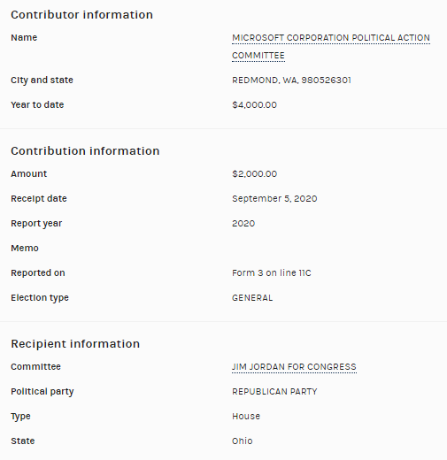 The PAC for  @Microsoft gave $4K to  @Jim_Jordan this cycle. @MSFTnews did not respond to  @JuddLegum when he asked if they would cease donations to congressmembers who objected to the Electoral College certification. https://popular.info/p/three-major-corporations-say-theycc:  @MicrosoftHelps
