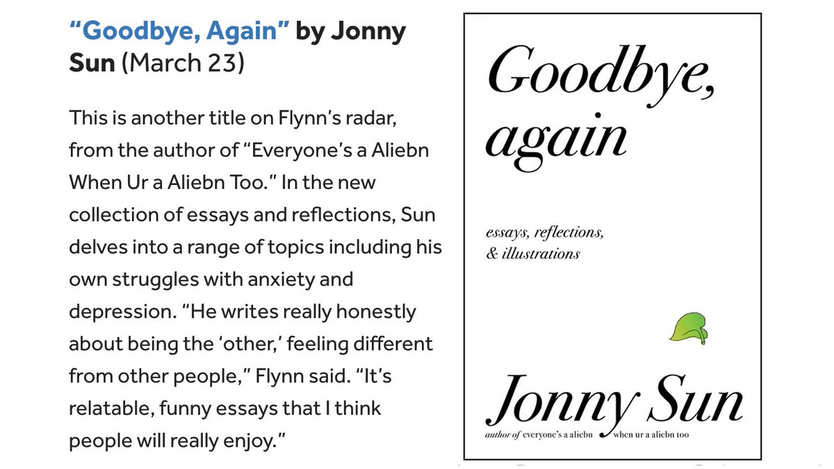 thank you to courtney flynn at @TridentBooks in boston for mentioning 'goodbye, again' as one of 21 books to look out for in 2021! boston.com/culture/books/…