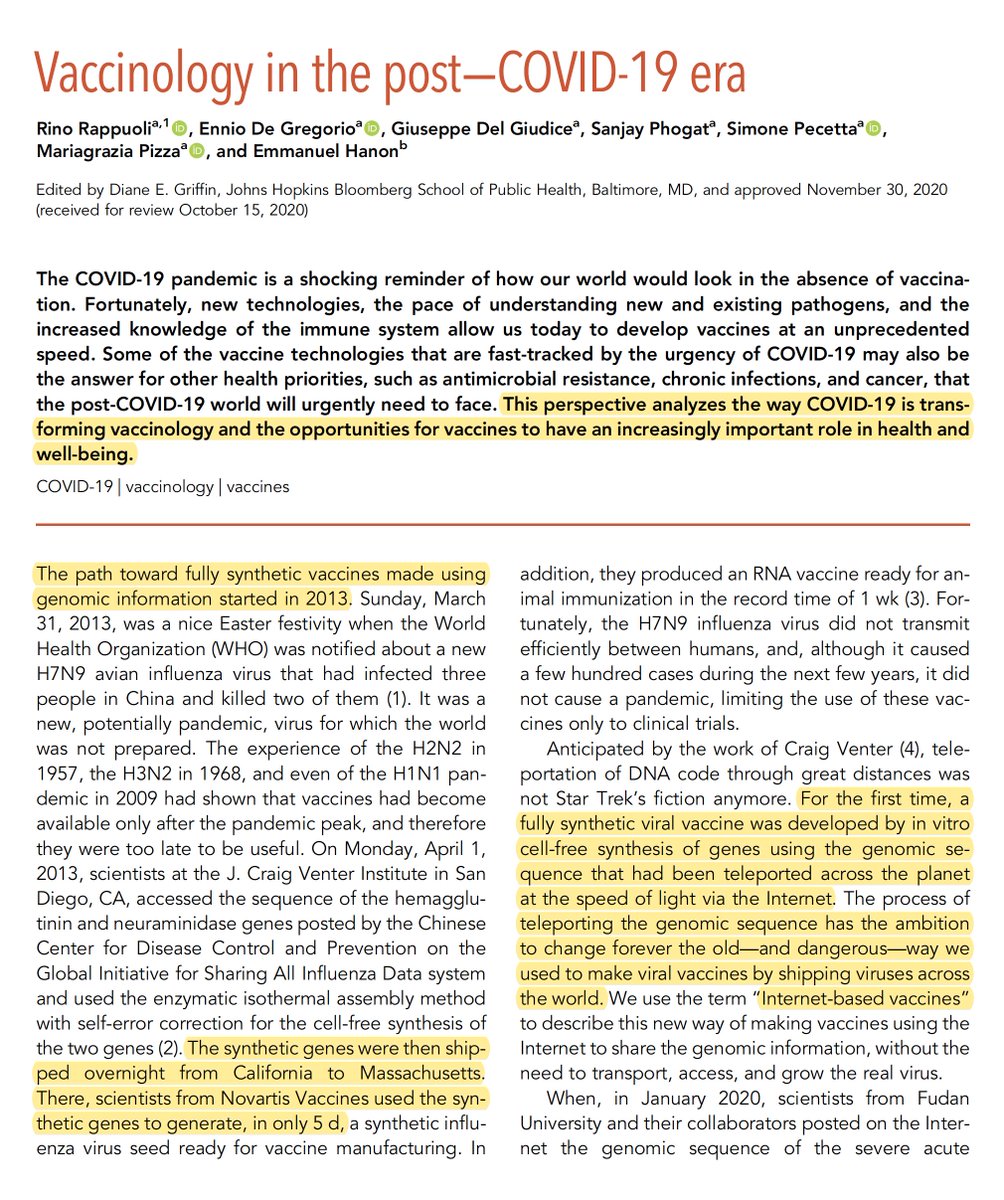 EricTopol's tweet photo. "Internet-based vaccines" 
A remarkably perceptive review of the transformation and fast-tracking of new vaccines in the post-covid era
https://t.co/p84LHcmcXt by RIno Rappuoli @GSK and colleagues @PNASNews https://t.co/K8lYqsPLAj