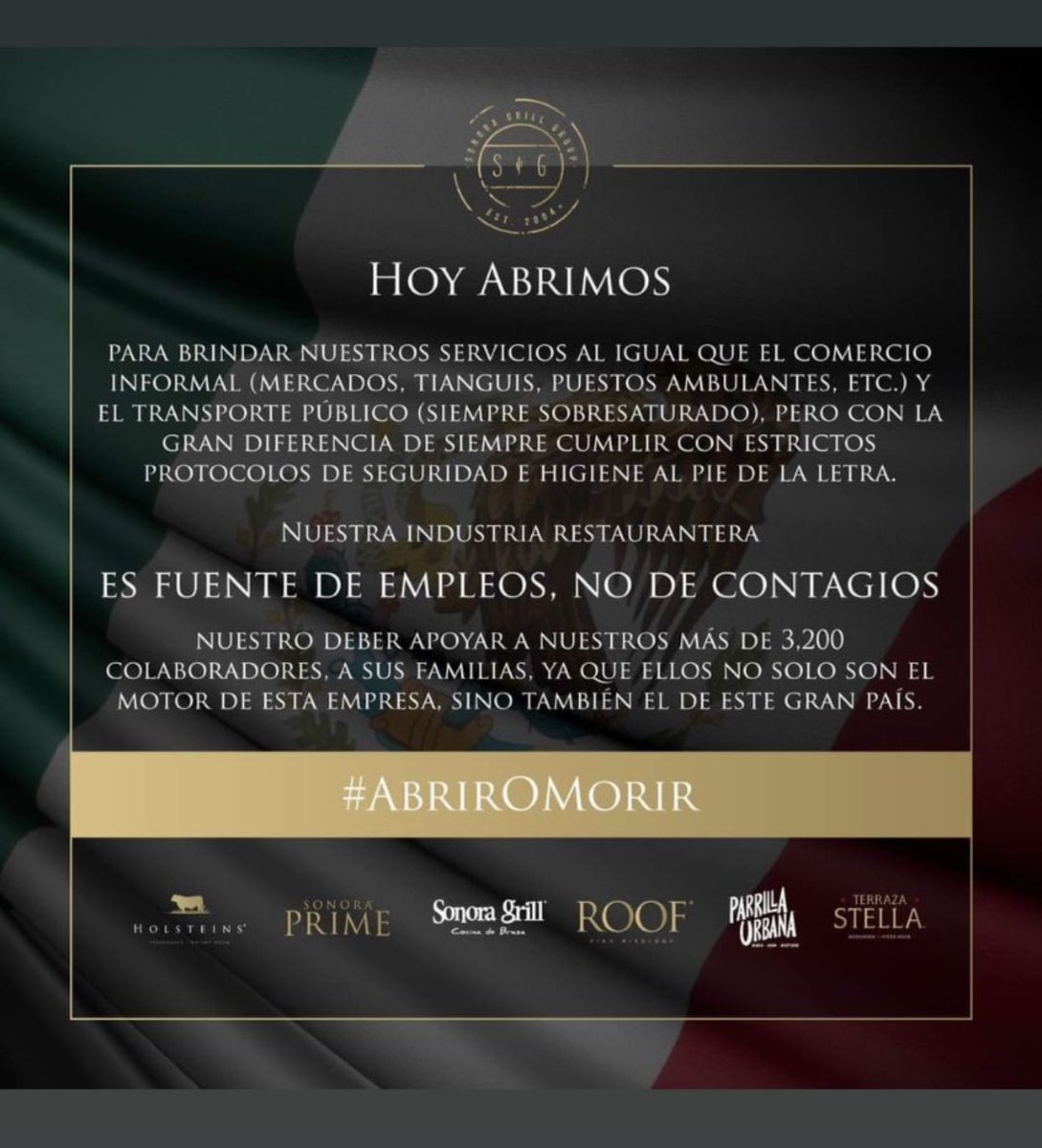 Apoyo total a la industria Restaurantera. No se vale <a href="/Claudiashein/">Claudia Sheinbaum Pardo</a>