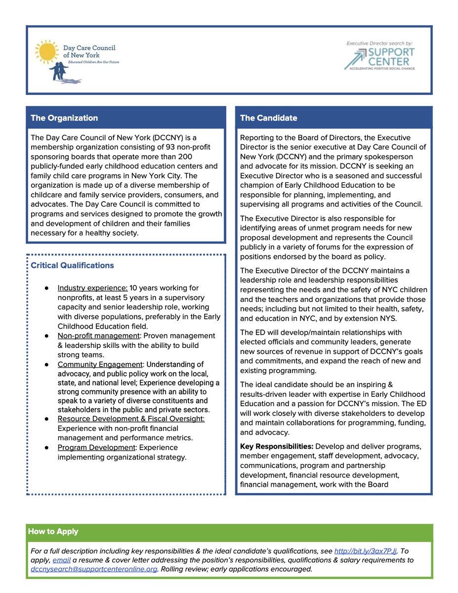 GMesrob's tweet image. Are you ready to lead @DCCNYINC’s work to promote the growth and development of children and their families necessary for a healthy society? Read more about open ED position @ bit.ly/3ax7PJj #DayCareCouncil #earlychildhoodeducation #childcarejobs #ECE