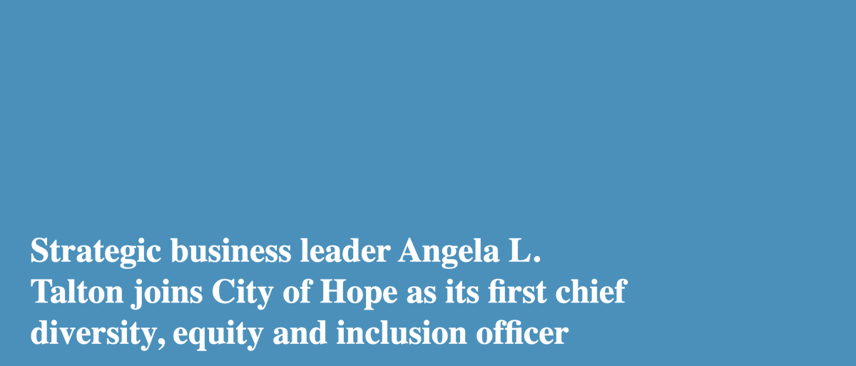 cityofhope's tweet photo. Help us welcome Angela L. Talton as City of Hope’s first chief diversity, equity and inclusion officer. 
“I am excited to join City of Hope and to advance diversity, equity and inclusion efforts within the health care industry where impact matters." https://t.co/TADxZovt1R https://t.co/FD0499hvkK