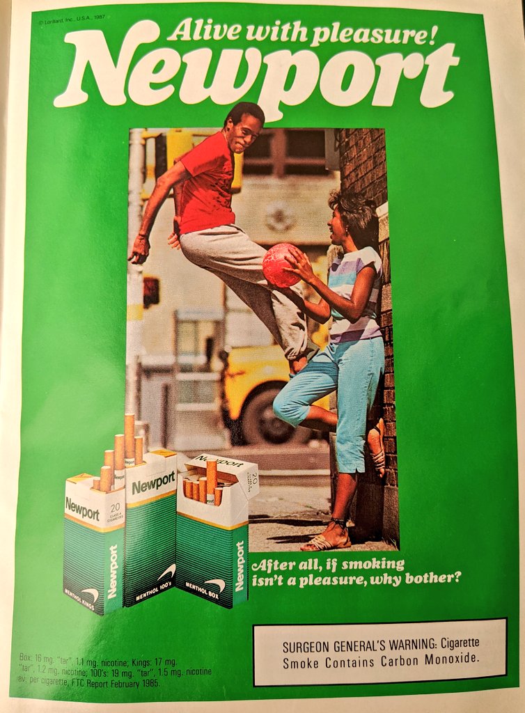 3rd - Newport. Clearly targeted to a Black audience and I don't even think non-menthol Newport exist... do they?Pretty representative of the kinds of ads I remember seeing in Jet and Ebony as a kid. And Newport _is_ one of those "classic" menthol brands seen everywhere./6